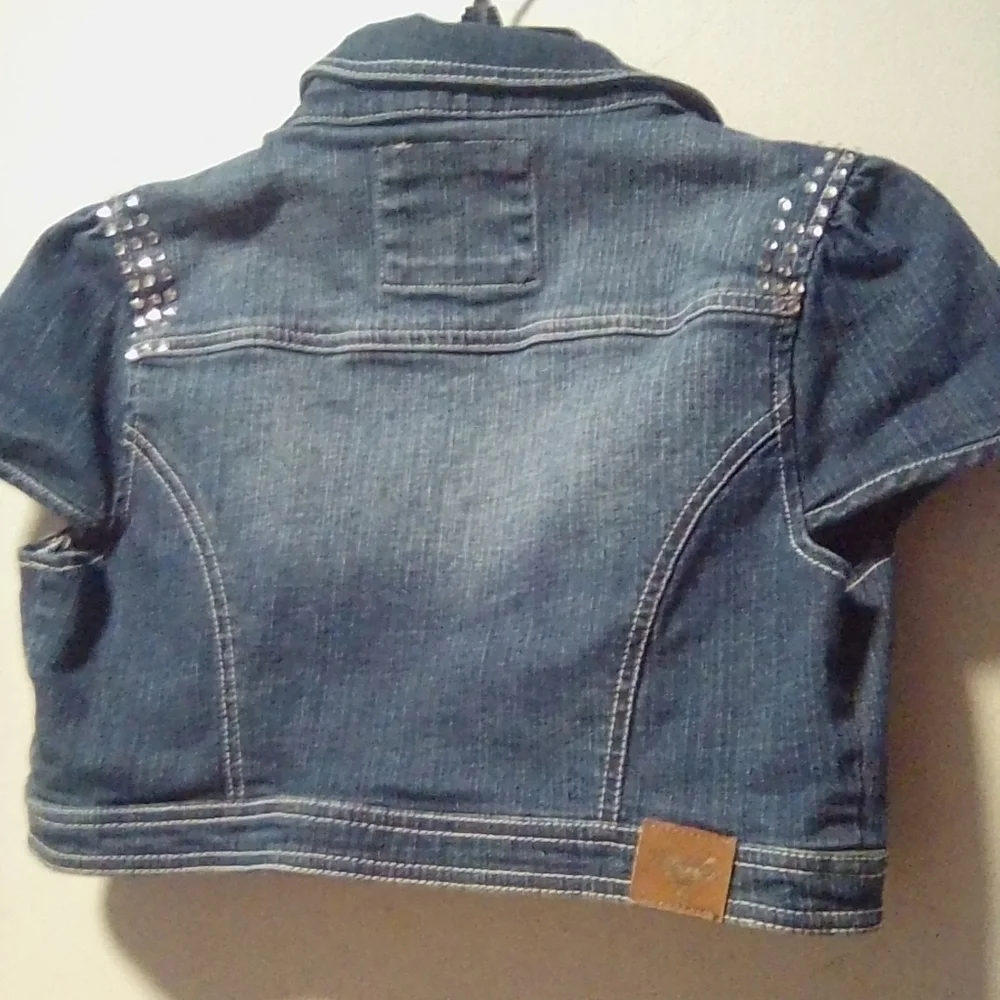 Justice girls denim cap sleeve sequin vest. Size 14
